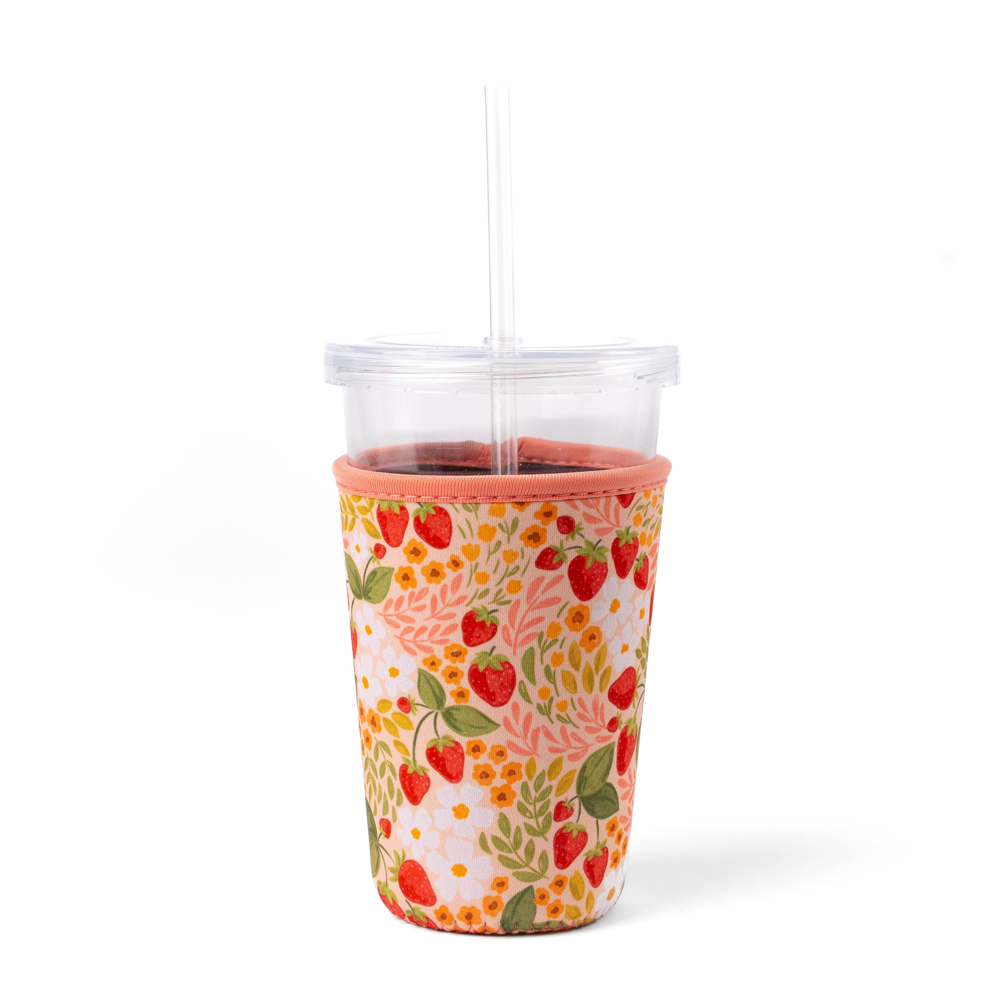 Elyse Breanne Design - Wholesale Drink Huggers & Koozies - Strawberry Patch Drink Sleeve Iced Coffee Koozie Drink Cover1