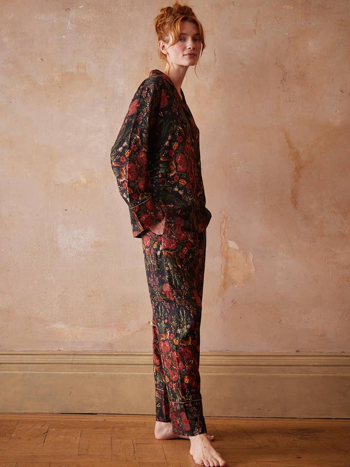 Fable England - Wholesale Sleepwear Set - Women's - FABLE Folksy Fox Pyjamas Black