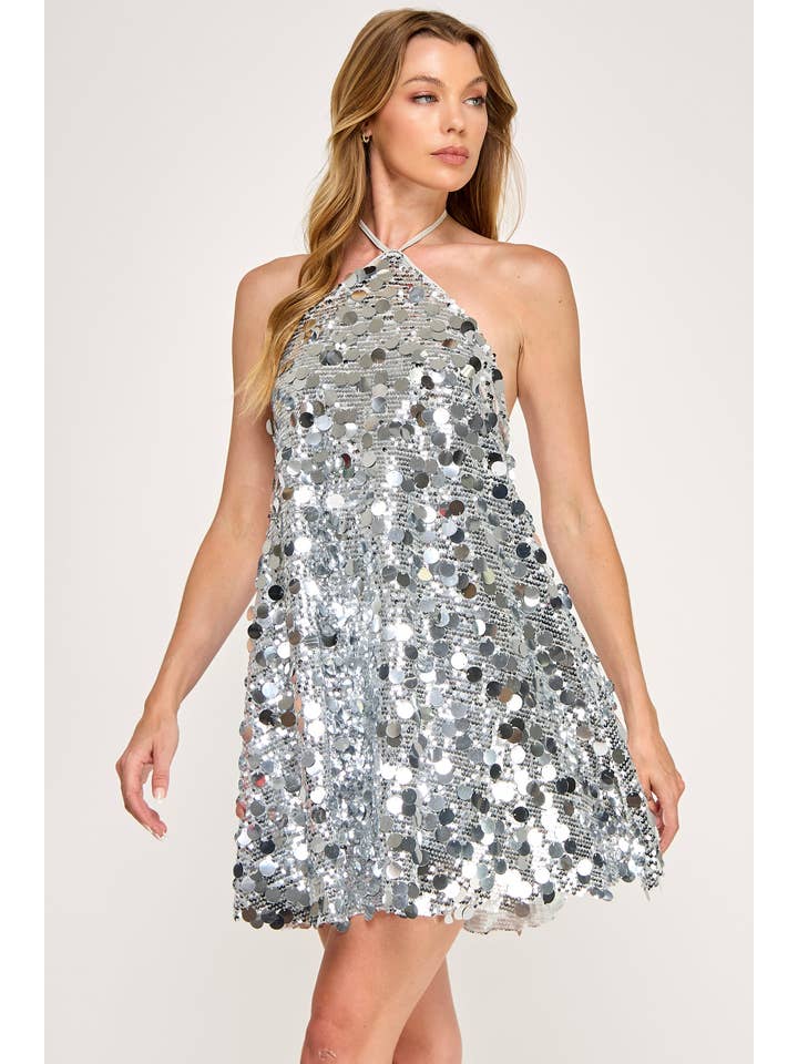 Vestis M - Wholesale Dress - Women's - Daze Mini Dress - Sequin Halter A Line Sparkle2
