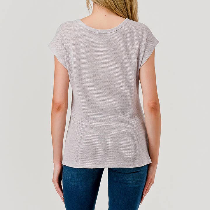 Heimious - Vente Haut en maille – femme - Haut en tricot à manches courtes et nœud décollé, T80518