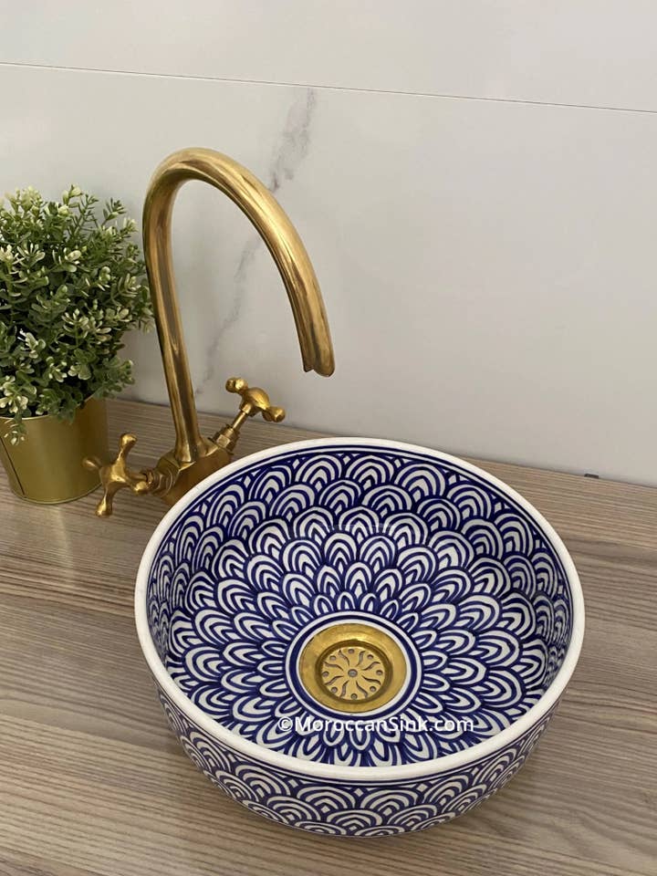 Round Hand Painted Washbasin For Home Decor for wholesale by Moroccan Sink