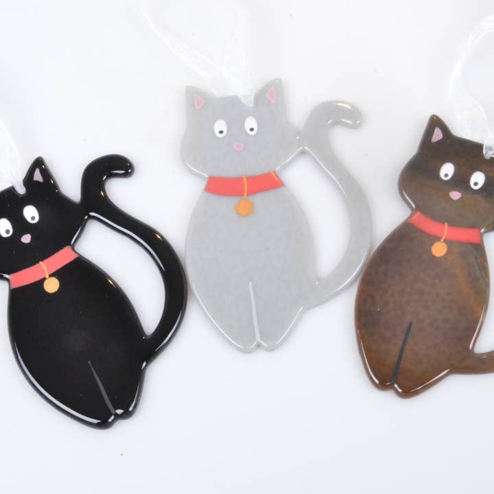 Pam Peters Designs – wholesale Ornament – Handmade Fused Glass Cat Hanging Decorations3