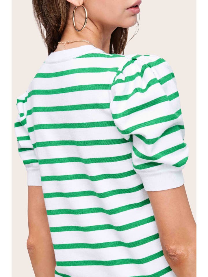 La Miel - Wholesale Knit Top - Women's - JCS3562-Lightweight Puff Short Sleeve Stripe Knit Top13
