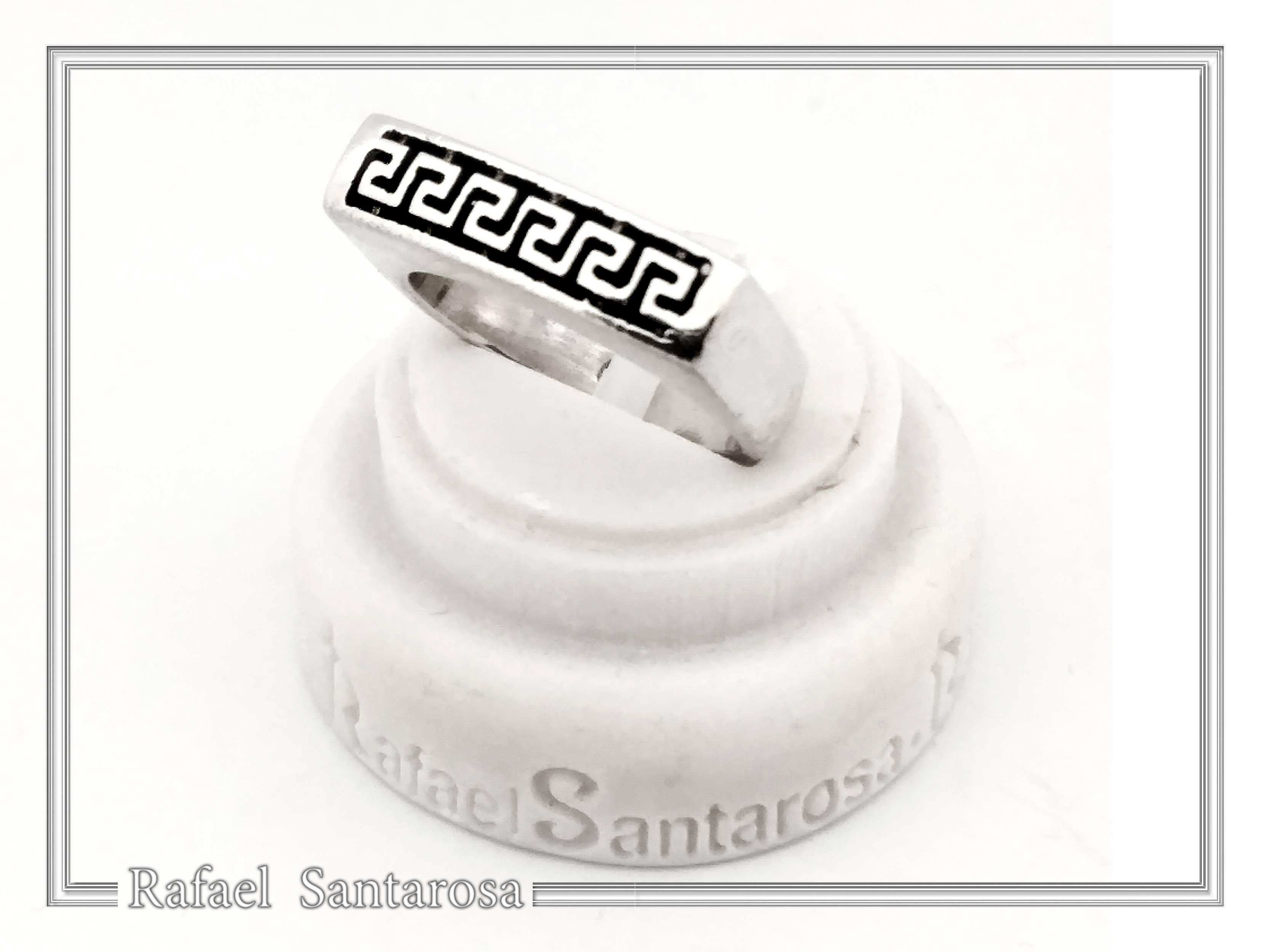 RAFAEL SANTAROSA - Venta al por mayor Anillo de banda/apilable - Anillo Meander con decoración en forma de llave griega sobre plata oxidada9