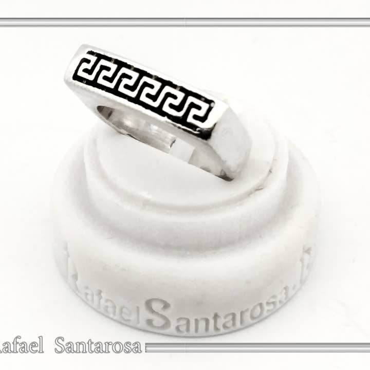 RAFAEL SANTAROSA - Venta al por mayor Anillo de banda/apilable - Anillo Meander con decoración en forma de llave griega sobre plata oxidada9