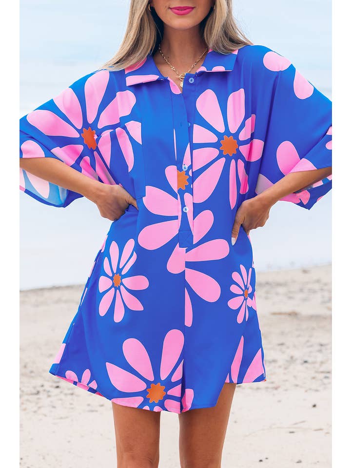 As shown Big Floral Summer Loose Fit Tunic Shirt Romper | S-XL for wholesale on Faire