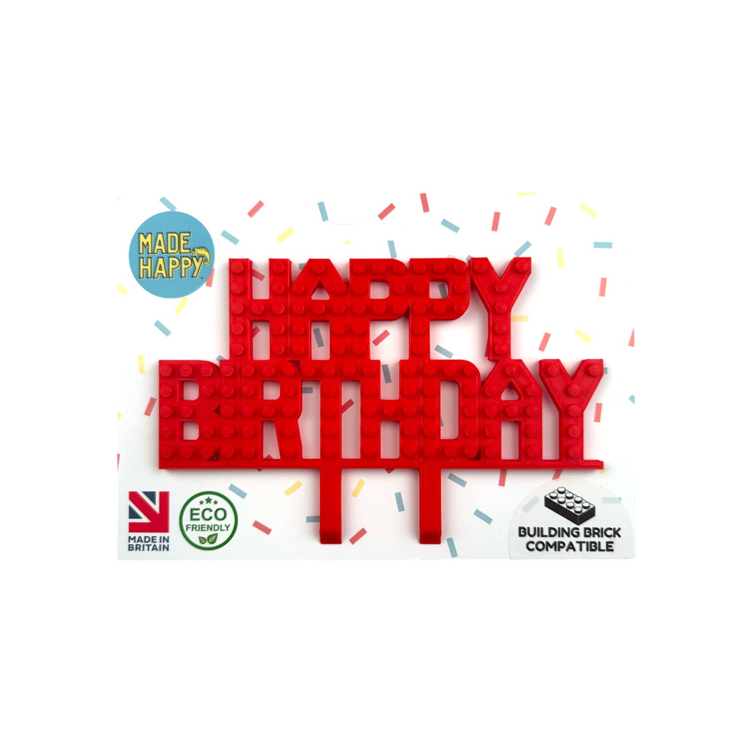 Made Happy Gifts - Vente Décoration pour cake/cupcake - Décoration de gâteau « Joyeux anniversaire » compatible avec les briques LEGO®