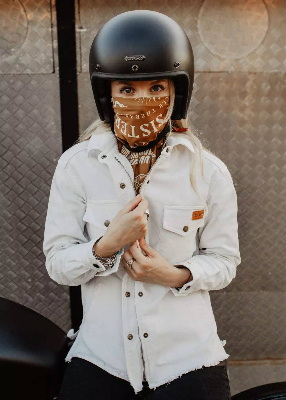 WILDUST - Wholesale Scarf - Women's - MOTORCYCLE SCARF - MOTO THERAPY CAMEL1