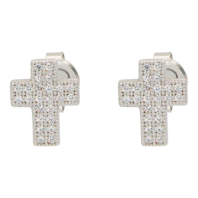 MicroPave Cubic Zirconia Cross Stud Øreringe for engroshandel hos Barrocos