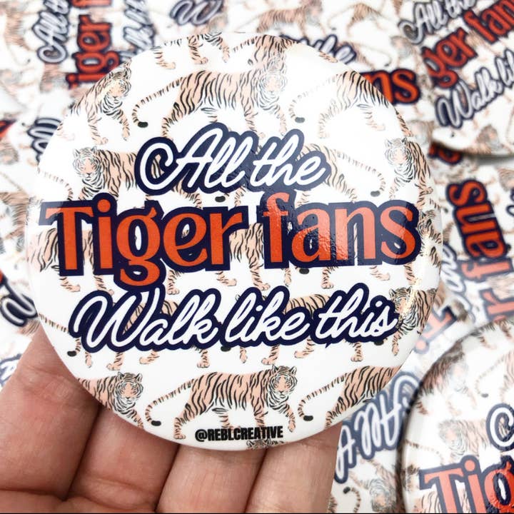 REBL Creative - Wholesale Lapel Pin/Button - Tiger Fans Walk - Orange & Navy - Game Day Button3