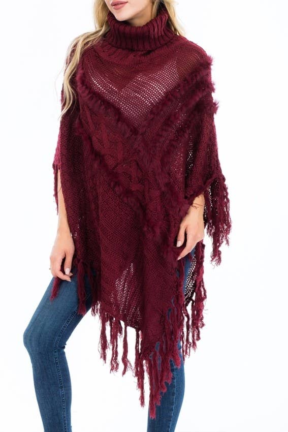 Cap Zone - Vente Poncho – femme - Poncho col roulé de luxe avec accent de fourrure0