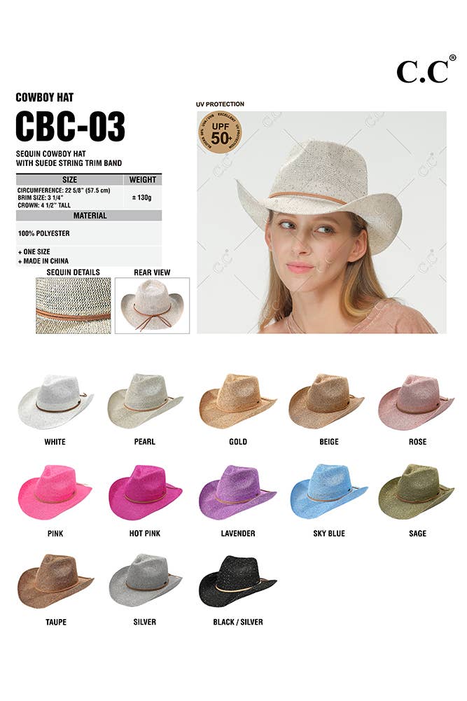 Hana - Vente Chapeau de cowboy – femme - Chapeau de cowboy à paillettes C.C21