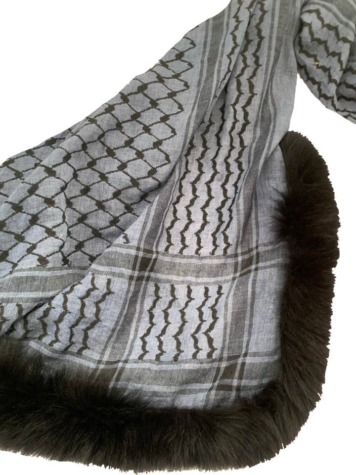 Kefiah Scarf - black color with fur application for wholesale by Emmy Alternative/Shak Chic