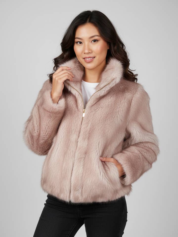 Kvindejakke i økologisk pels med lynlås – ChiaraDalba for engroshandel hos JASMINE & CO. SRL