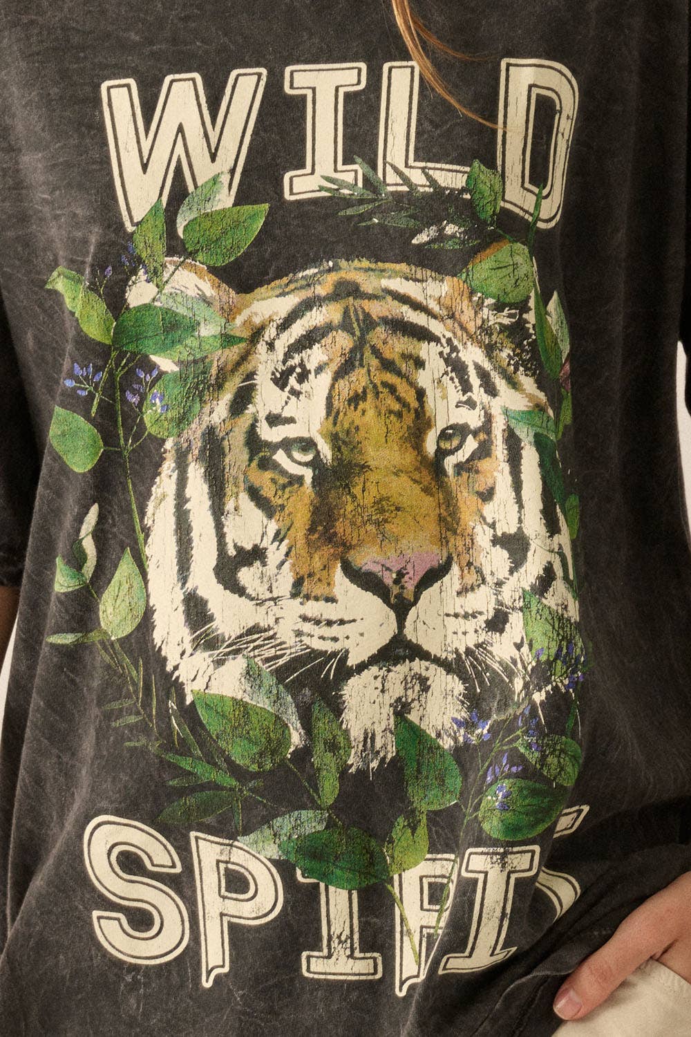 Charcoal Wild Spirit Vintage-Wash Oversized Graphic Tee for wholesale on Faire4