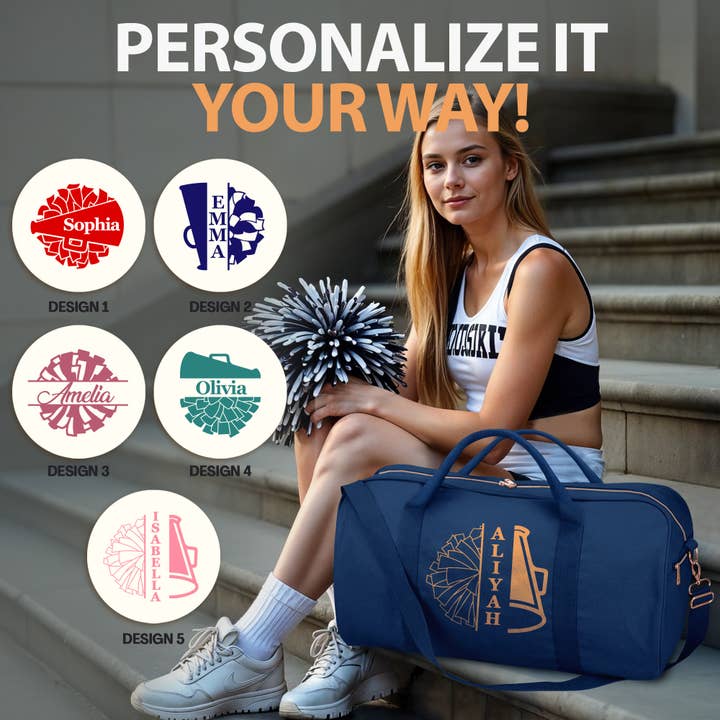 Gradzo - Wholesale Weekender Bag - Women's - Personalized Cheer Duffle Bag – Custom Travel Tote, Navy2