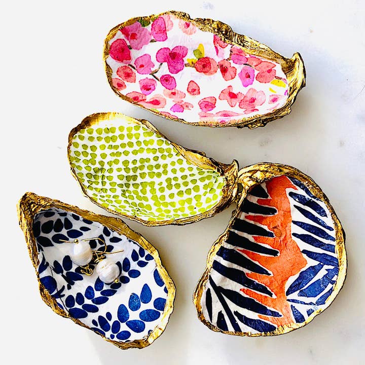 Decoupage Oyster Ring Dish, Gilded Gold, Glossy, Catch all for wholesale by ShellyCakes