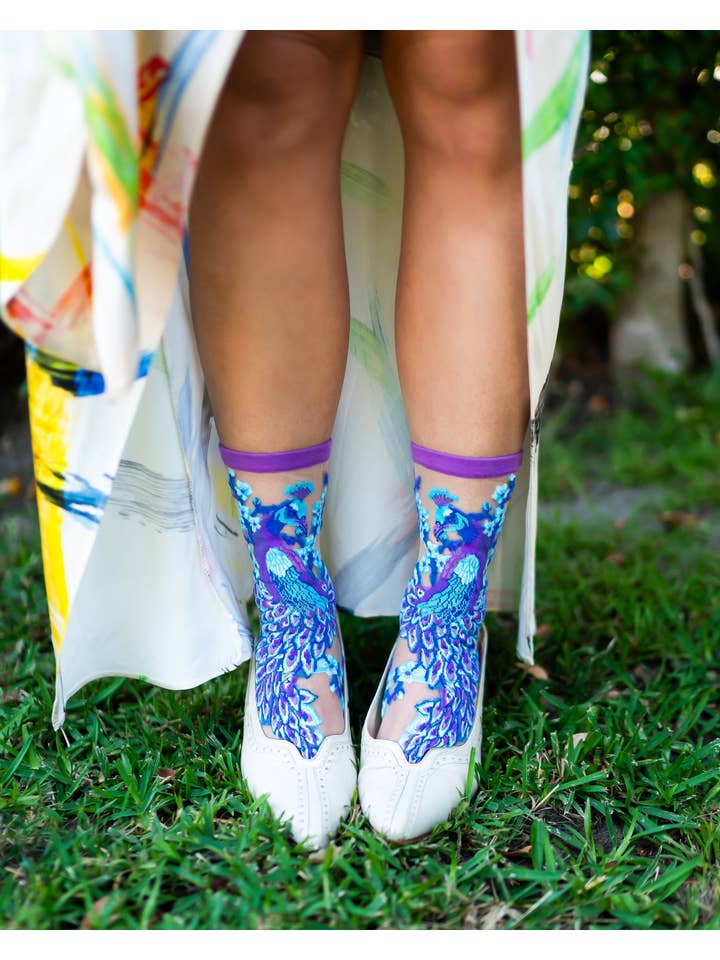 Sock Candy - Wholesale Socks - Women's - Aquamarine Peacock Sheer Crew Sock1