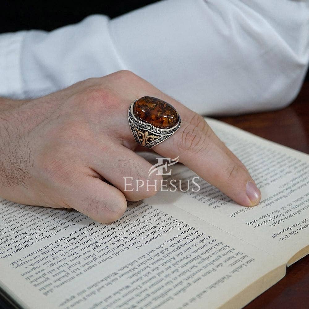 Ephesus Jewelry – Anel de cocktail/declaração por atacado – Anel de pedra âmbar prata esterlina8