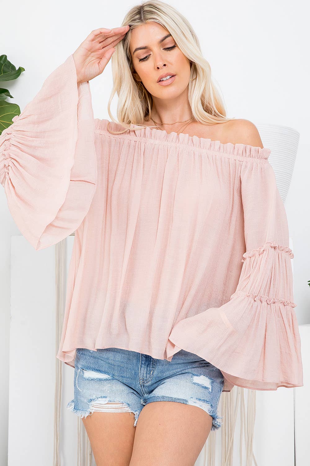 Sweet Lovely by Jen - Wholesale Blouse – Women’s - OFF SHOULDER TIERED BELL SLEEVE TOP45