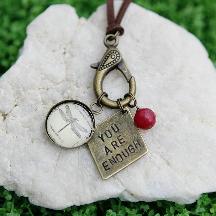 You Are Enough Hand Stamped Leather Charm Necklace for wholesale by Jennifer Dahl Designs LLC
