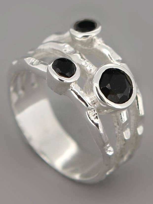 Schwarzer Onyx Dreifach-Edelstein-Ring, Sterling Silber für den Großhandel von Culture Spot