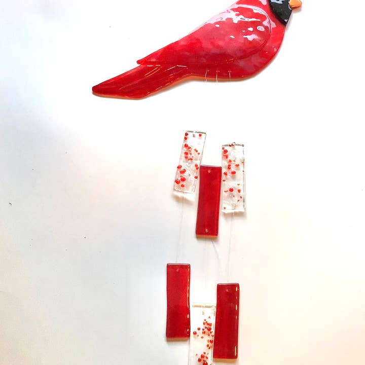 Fish Tales - Vente Carillons - Carillon à vent en verre Red Bird Cardinal1