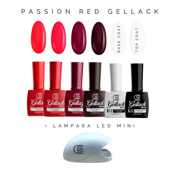 sesioMWorld - M·O·I Professional – wholesale Nail polish set – GELLACK PLUS PACK PASSION RED 4 ENAMELS+BASE+TOP+LAMP.