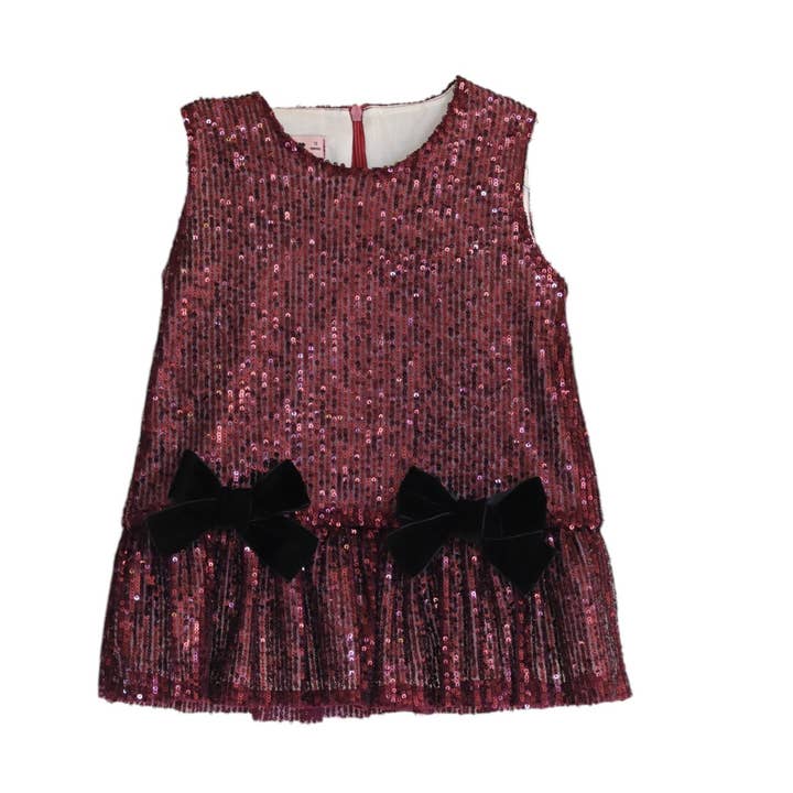 25578 Burgunderrotes Paillettenkleid mit zwei Schleifen für den Großhandel von Phi Clothing