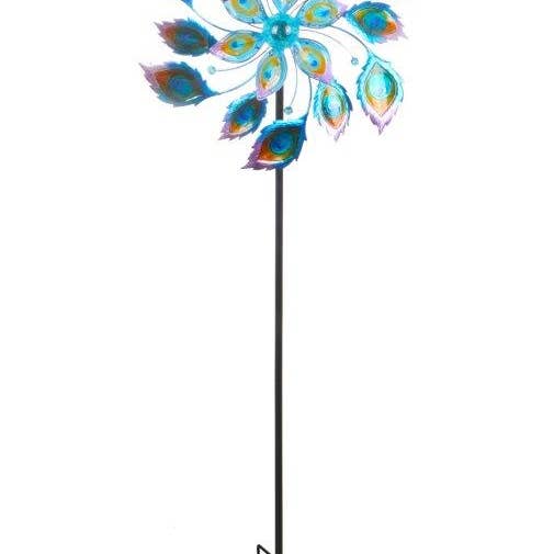 Continental Art Center - Wholesale Wind Spinner - Metal Kinetic Peacock Feathers Wind Spinner Stake1