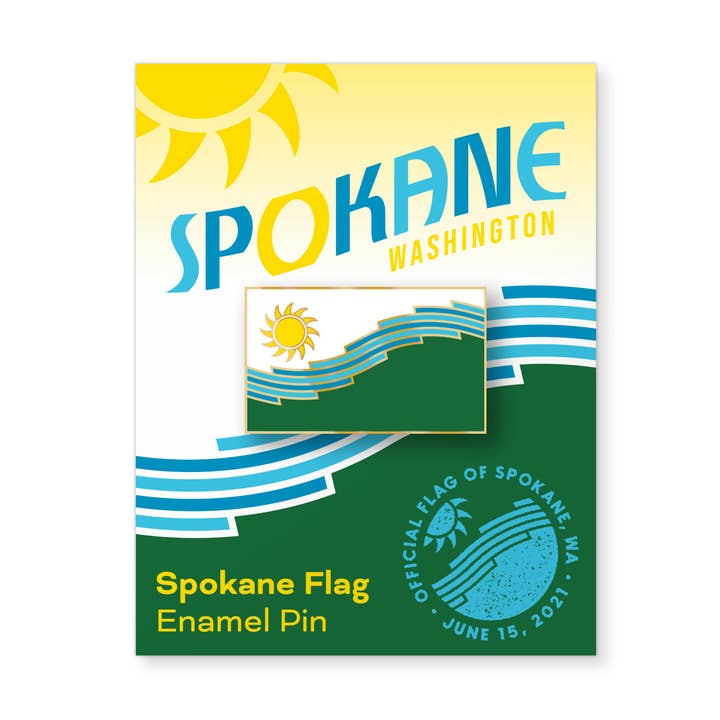 Emaillierte Anstecknadel mit Spokane-Flagge für den Großhandel von Landers Design