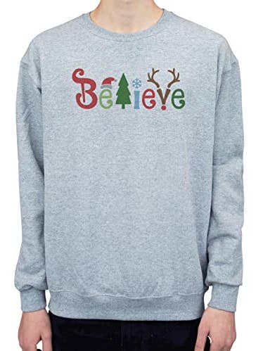 Men's - Believe - Tree & Reindeer Grey Sweatshirt for wholesale by 7 ate 9 Apparel