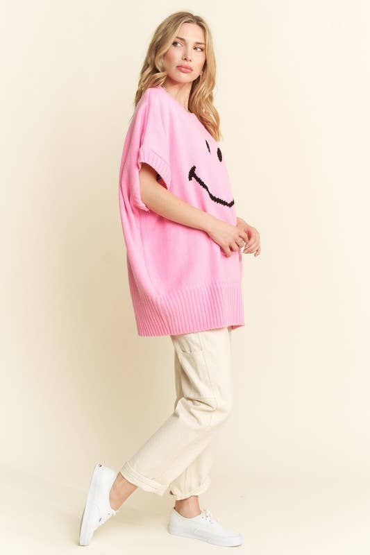 JADE BY JANE - Wholesale Knit Top - Women's - SHORT SLEEVE SMILE OVERSIZED KNIT TOP0