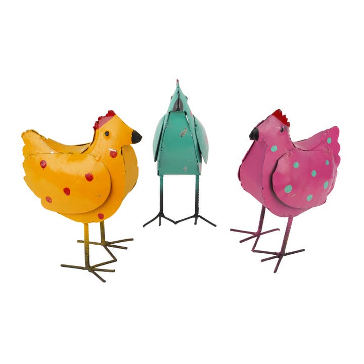 My Amigos Imports - Wholesale Outdoor Ornament/Decor - Polka Dot Chick-Mini-Metal-Chicken-Yard Art-8Wx10H-Chicks