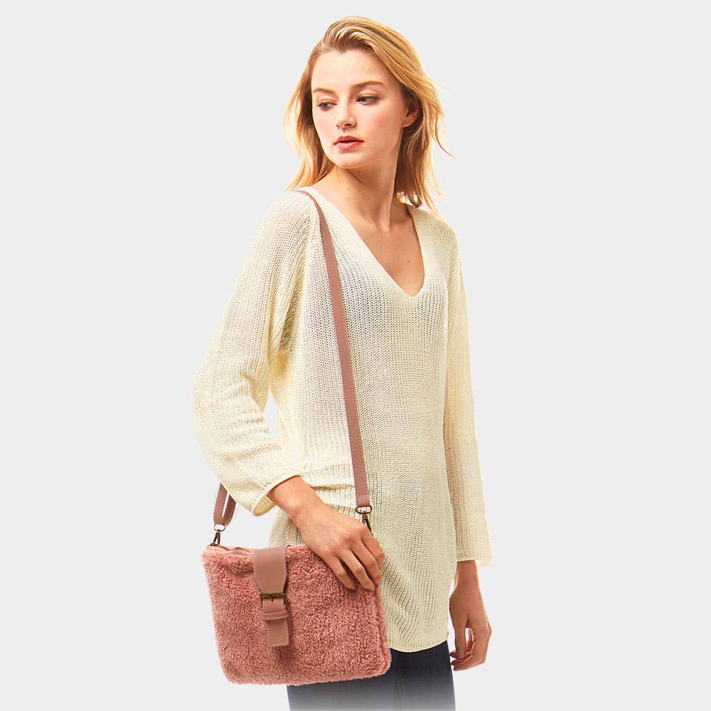 Sensibling Corp. - Wholesale Crossbody Bag - Women's - Sherpa Fleece Belt Crossbody Bag 4