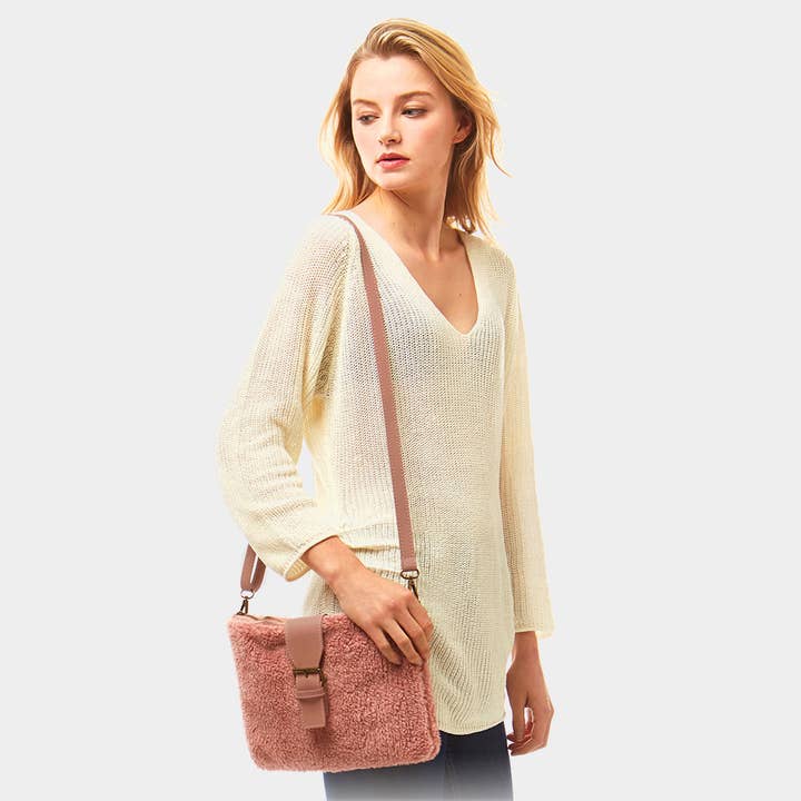 Sensibling Corp. - Wholesale Crossbody Bag - Women's - Sherpa Fleece Belt Crossbody Bag 4