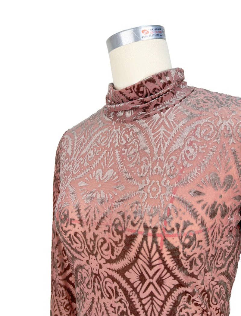 safistyle - Wholesale Blouse - Women's - High Neck Velvet Printed Long-Sleeve Top5