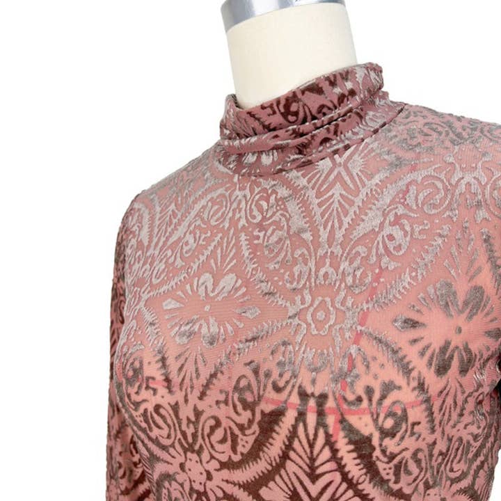 safistyle - Wholesale Blouse - Women's - High Neck Velvet Printed Long-Sleeve Top5