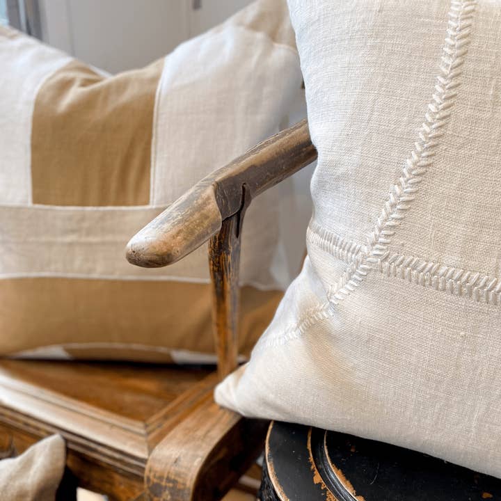 BHD HOME - Wholesale Chair cushion - Linen Lace Curves Stitch White Lounge Cushion 55 x 55cm4