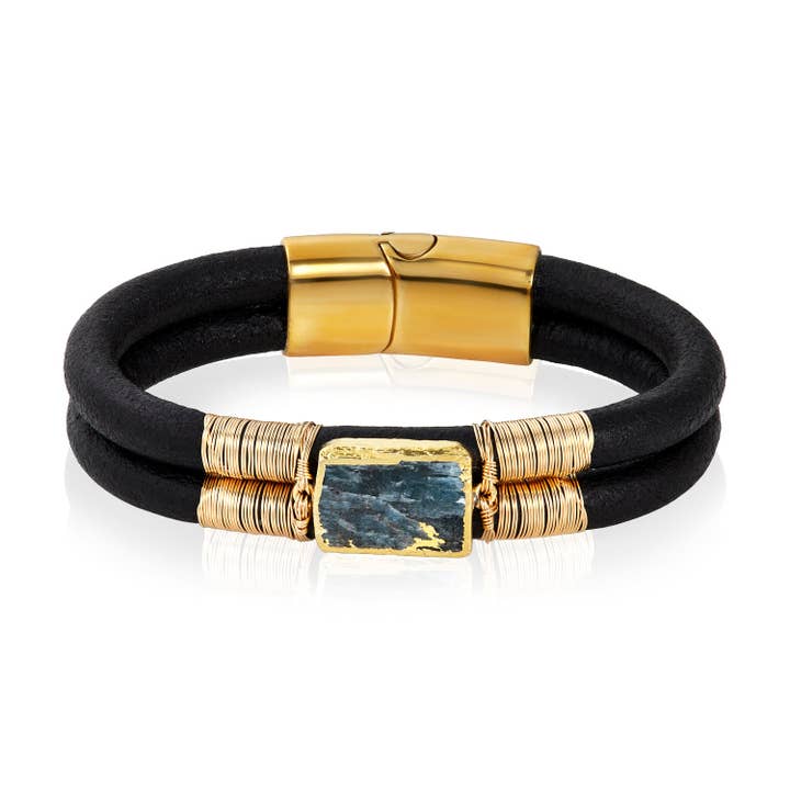 Pulsera doble de cuero con alambre de gemas para venta al por mayor de Mabel Chong