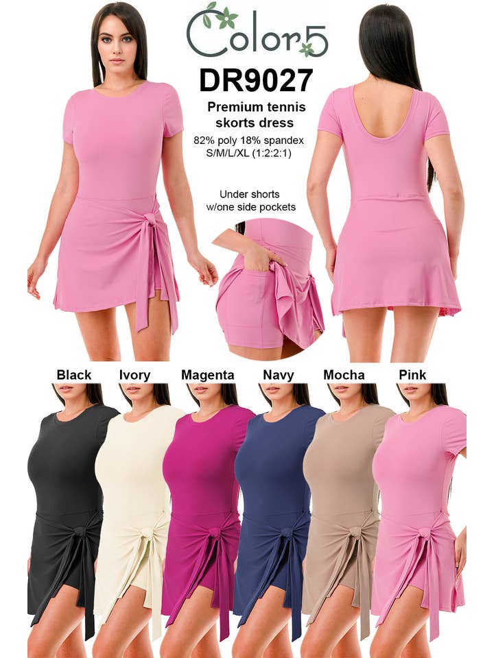 Color 5 - Wholesale Athletic dress – Women′s - Premium activewear tennis dress with shorts under tie skirt2