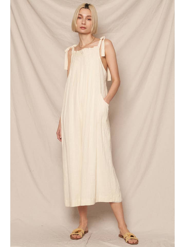 En Crème - Wholesale Jumpsuit - Women's - Ruched Neck Shoulder Tie Loose Fit Jumpsuit5