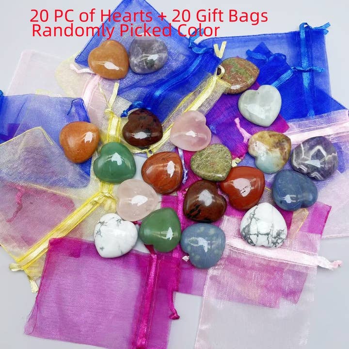 Mystiska naturliga kristallhjärtan 3 cm med presentpåse för wholesale av Crystal Deal· Wholesale Crystals & Gifts