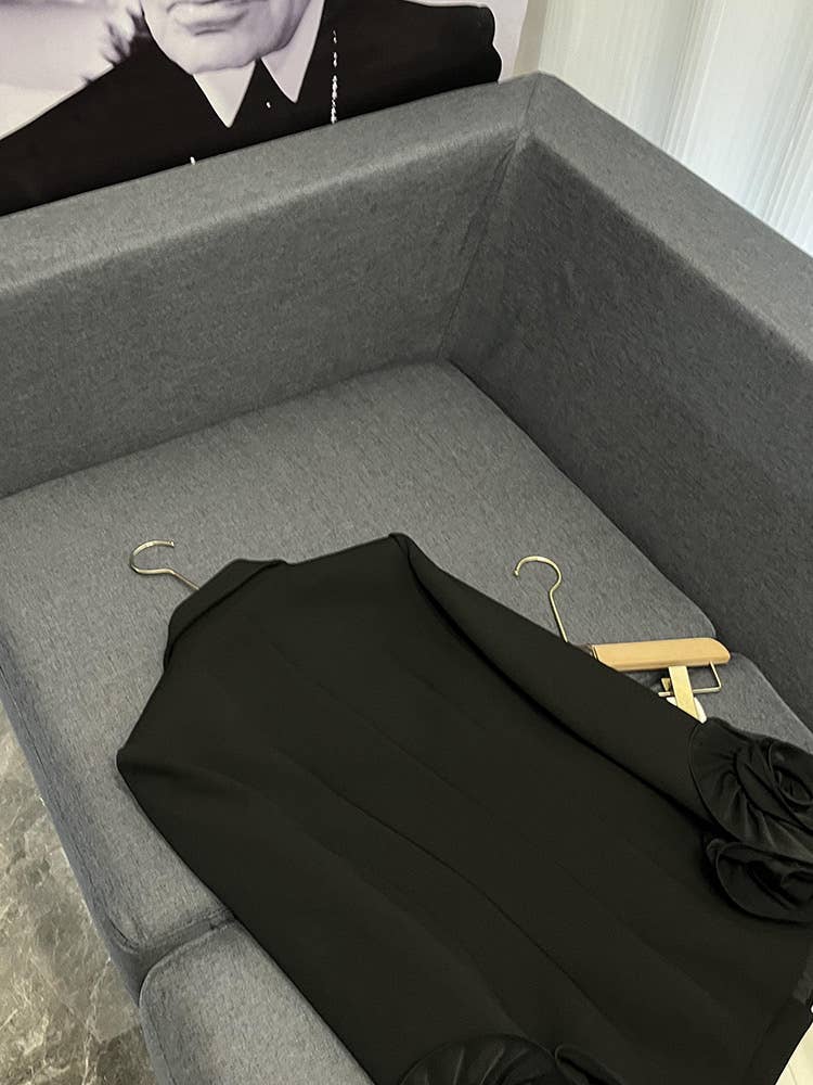 Black SY392 Double-Breasted  Suit Jacket with 3D Flower Cuffs for wholesale on Faire8