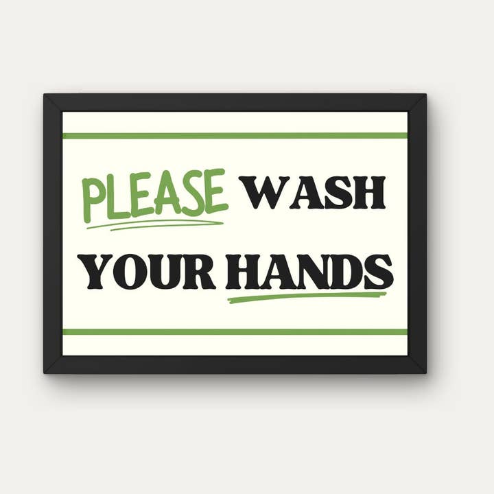 Vintage Please Wash Your Hands Print Sign - Retro Mid for wholesale by Littlepapertrailco