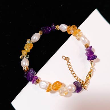 Pulsera Encanto Sol con Amatista y Perlas Barrocas para venta al por mayor de Pompon La Tulipe