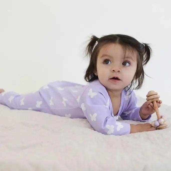 Snuggle Buds - Wholesale Sleepsuit - Baby - Lilac Flutter Zipped Onesie (0–12 Months) – 100% Cotton Muslin Baby Sleepwear7