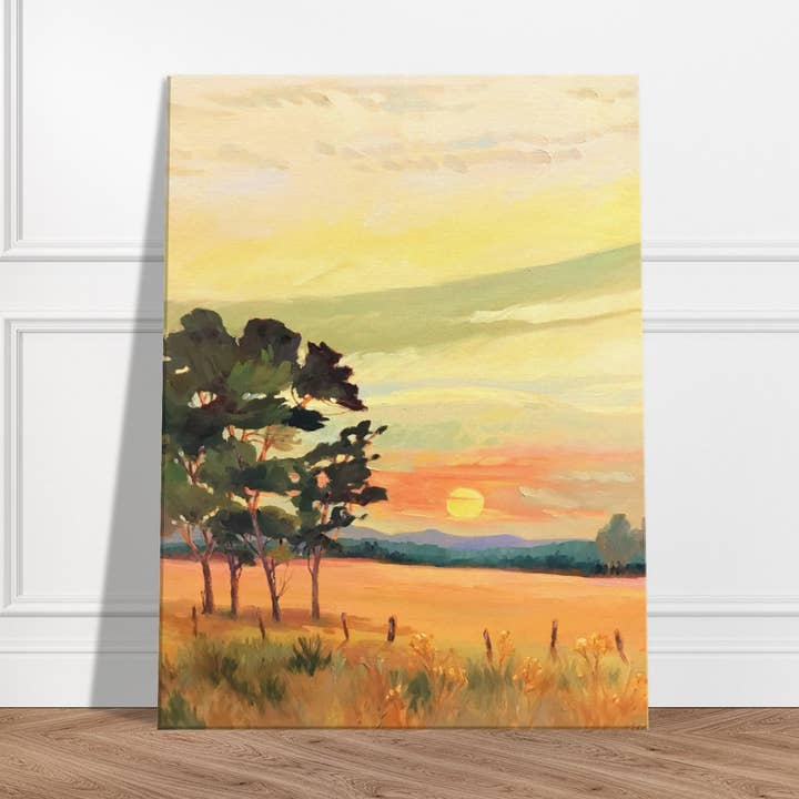 'Landskab ved solopgang' Kunsttryk 18x24 tommer på lærred I Original kunstværk af amerikansk kunstner Barbara Cleary I F62 for engroshandel hos Barbara Cleary Designs