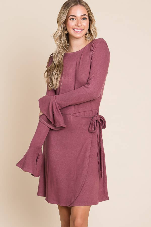 Culture Code – Engroshandel Kjole - Dame – CHD1390L - KJOLE MED FLÆSEDE LANGE ÆRMER OG SLÅ-OM BÆLTE4