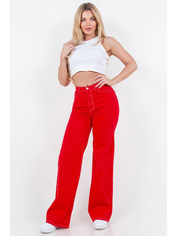 GJG Denim - Wholesale Jeans - Women's - Wide Leg Jean in Cherry Red 3